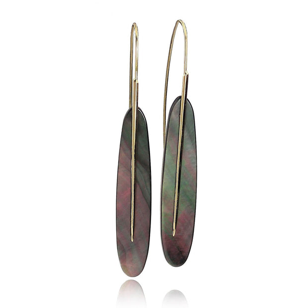 Black Mother of Pearl Earrings - "Large Feather"