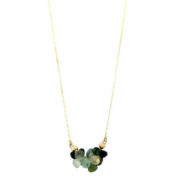 Green Tourmaline & Aquamarine Cluster Necklace - "Small Cloud"