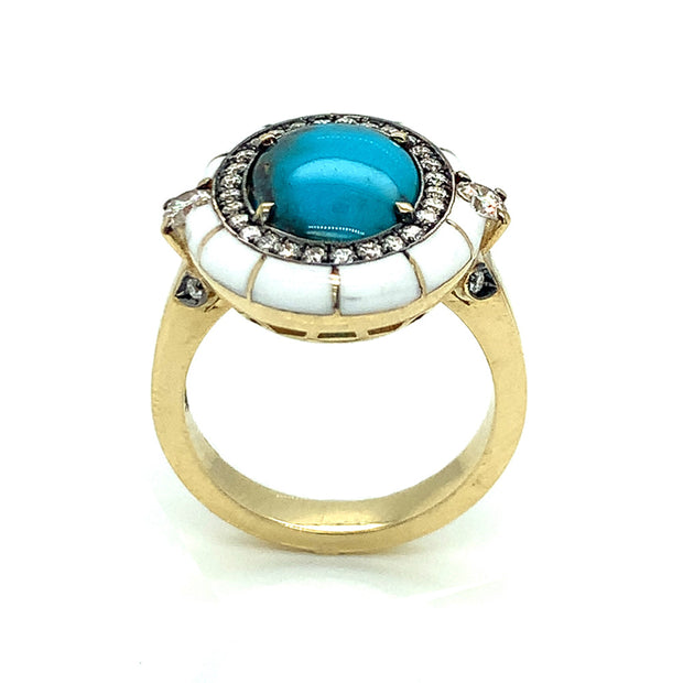 Bisbee Turquoise, Diamond & Enamel Ring- "Rock Candy Daydream"