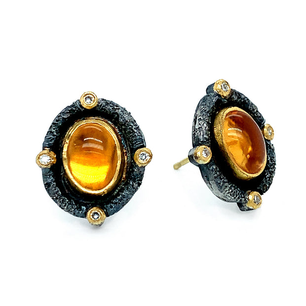 Citrine Cabochon & Sterling Silver Earrings - "Autumnal Equinox"