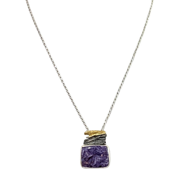 Silver & Gold Vermeil Charoite Pendant - "Pixie Purple"