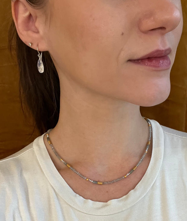 Grey Pearl and Labradorite Rondelle Necklace