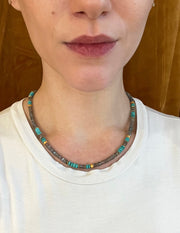 Labradorite & Turquoise Beaded Necklace- "Capri"