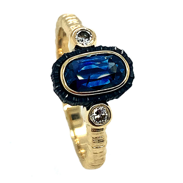 Montana Sapphire & Diamond Ring - "Peacock Chroma"