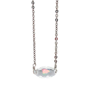 Stainless Steel Gilson Opal Borosilicate Glass Ellipse Necklace - "White"