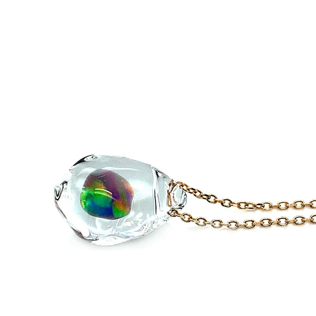 Yellow Gold Gilson Opal Necklace - "Midnight Rainbow"