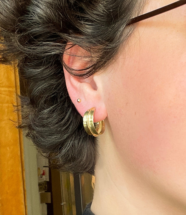 Bronze Semi-Hoop Earrings - "Small Ridge Hoops"