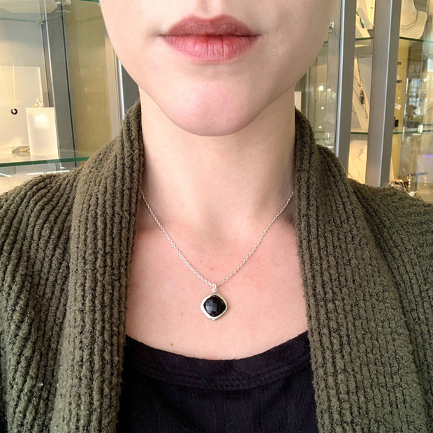 Sterling Silver Kite Shaped Onyx Necklace - "Silver and Black"