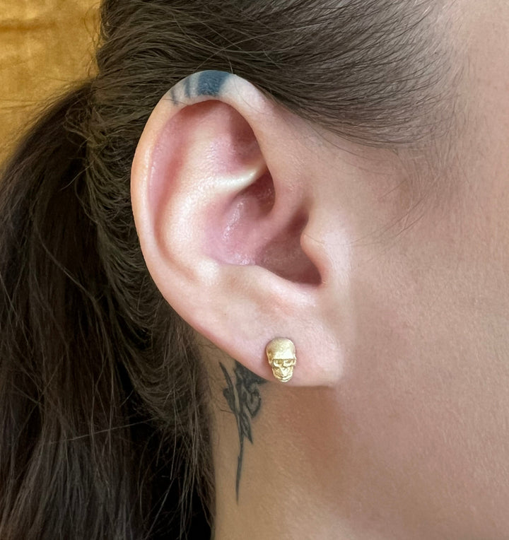 Gold Skull Stud Earrings - "Crypta"