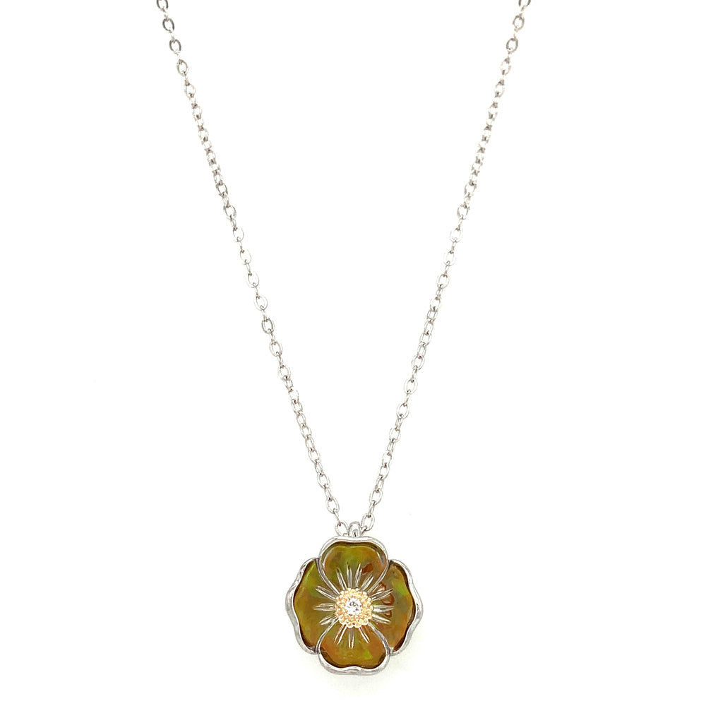 22K Yellow Gold Flower Pendant W/ Layered Faceted Design