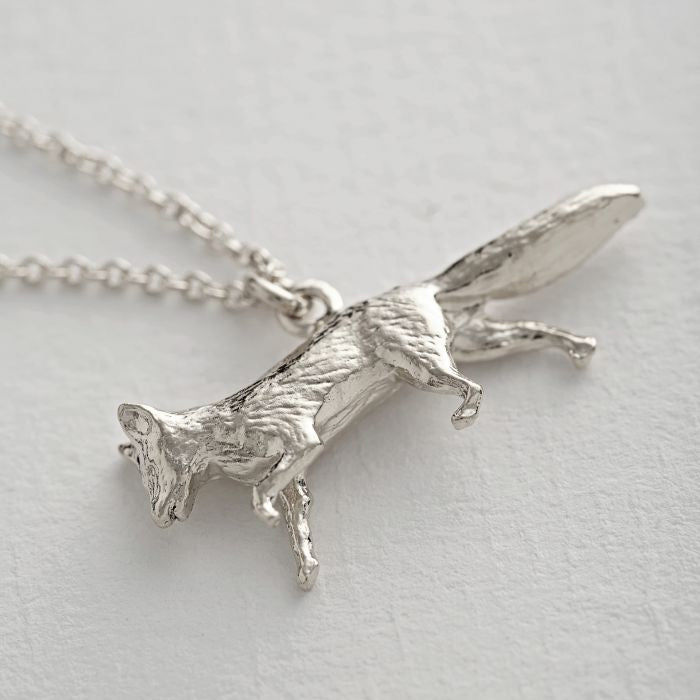 Detailed fox pendant with bushy tail and adjustable chain
