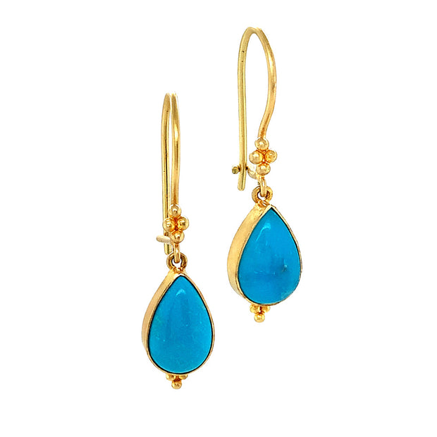 Turquoise Cabochon & Yellow Gold Drop Earrings - "Robin's Egg"