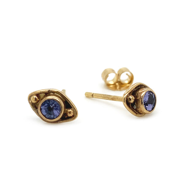 Purple Tanzanite and Yellow Gold Stud Earrings - "Nereid"