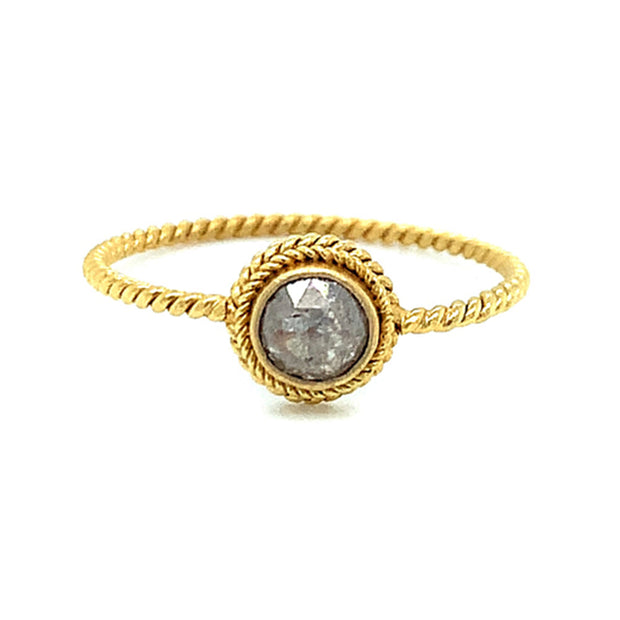 Yellow Gold and Opaque Grey Diamond Ring - "Sinuslaw"