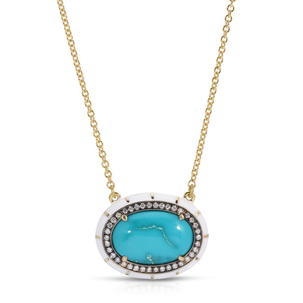 Turquoise & Diamond Halo Enamel Necklace - "Rock Candy Dreams"