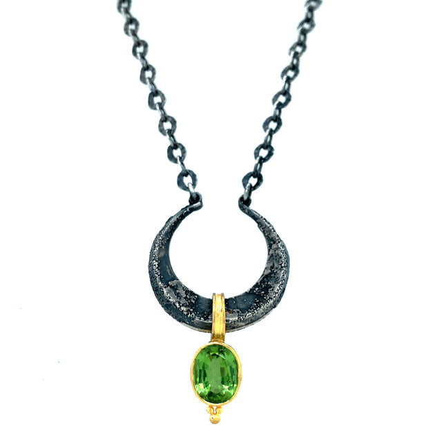 Sterling Silver & Gold Peridot Necklace - "Lunatus"