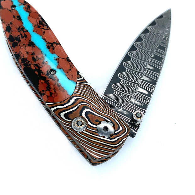 Damascus Steel, Turquoise & Lava Rock Knife- "Magma"