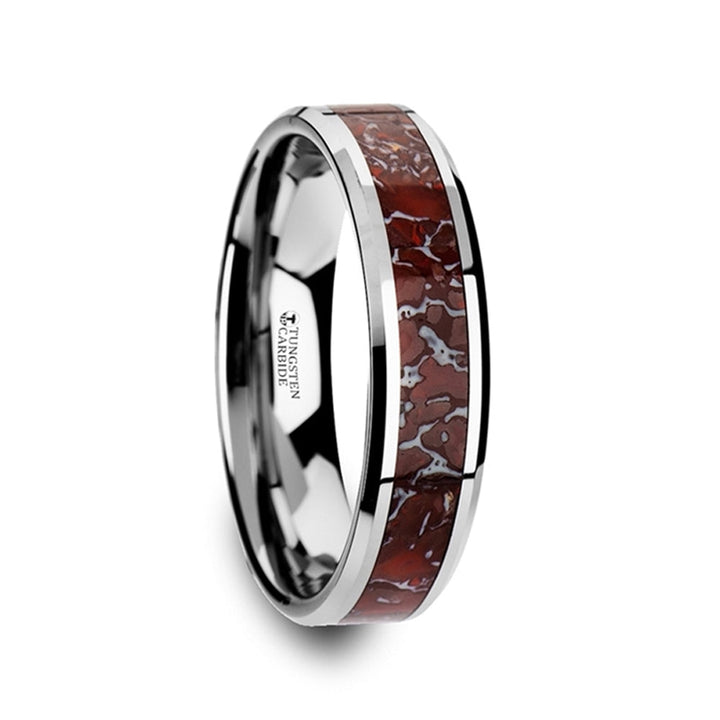Tungsten and Red Dinosaur Bone Ring - "Jurassic"