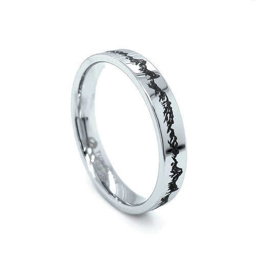 Men's Tungsten Band with Laser Engraved Mountain Range - "Peaks"