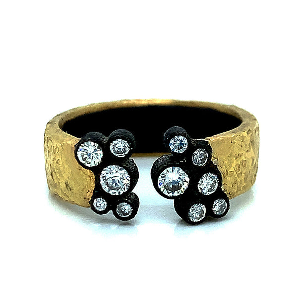 Gold & Oxidized Sterling Silver Diamond Band - "Meridian"