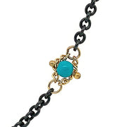 Gold & Oxidized Sterling Silver Turquoise Station Necklace - "Catalina Waters"