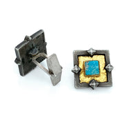 Gold & Oxidized Sterling Silver Natural Turquoise Cufflinks - "The Faramir"