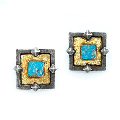 Gold & Oxidized Sterling Silver Natural Turquoise Cufflinks - "The Faramir"