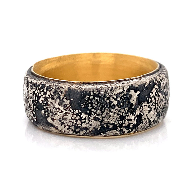 Sterling Silver and Yellow Gold Wide Band-"Two Clouds"