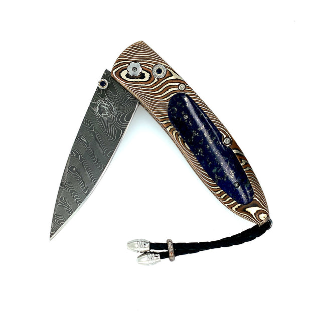 Mokume-gane frame Damascus steel pocket knife.