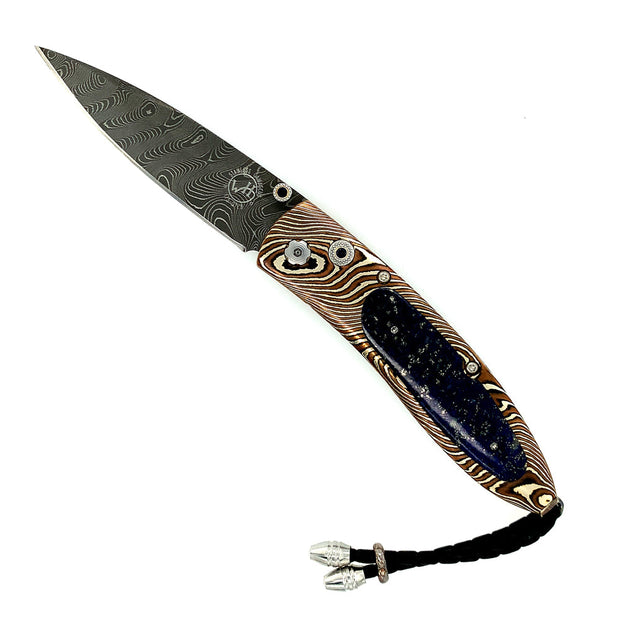 Mokume-gane frame Damascus steel pocket knife.