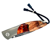Damascus Steel, Titanium, Wood & Resin Hybrid Knife - "Red Shock"