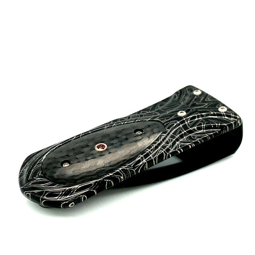 Damascus Steel & Carbon Fiber Money Clip- "Raven"