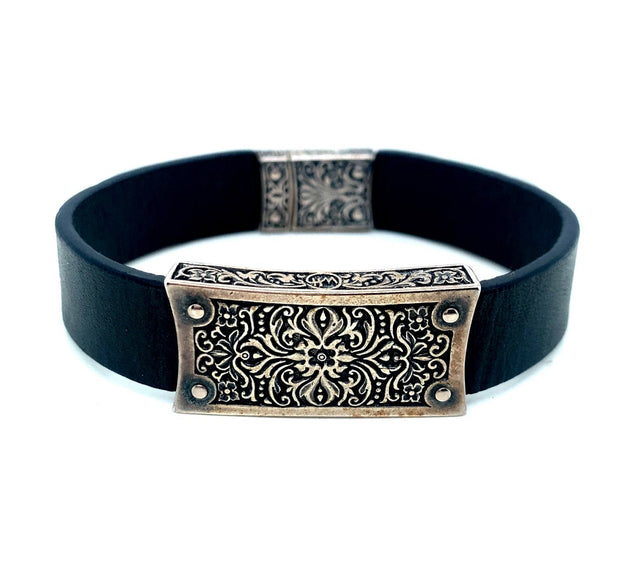 Sterling Silver and Black Leather Bracelet - "Venice"
