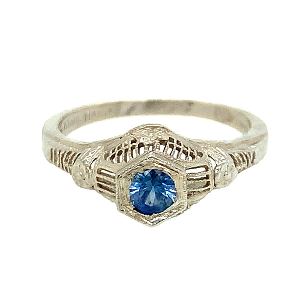 Yogo Sapphire & White Gold Ring- "Cora"