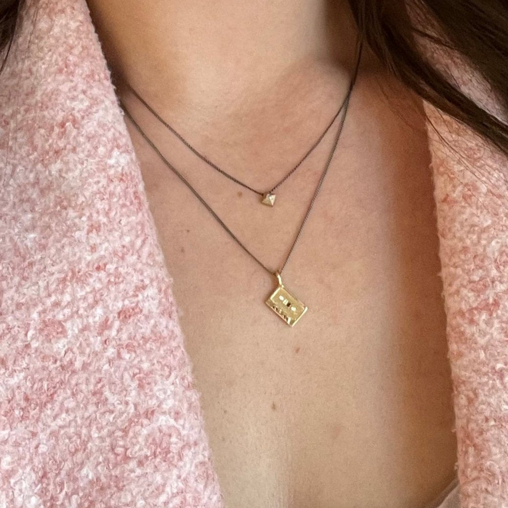 Yellow Gold, Silver & Diamond Necklace - "Tiny Ziggurat"