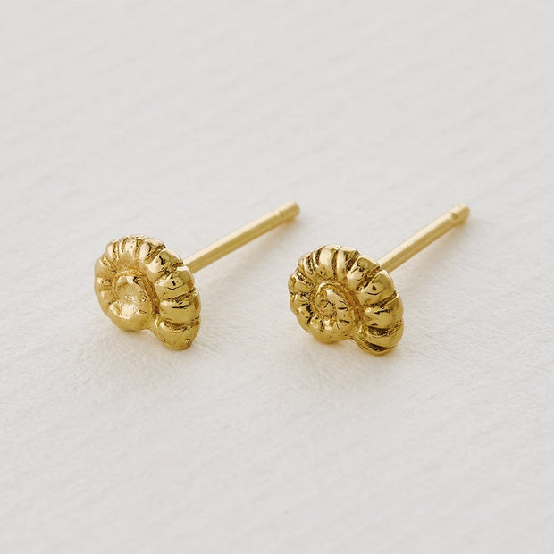 Gold Shell Stud Earrings- "Tiny Ammonite"