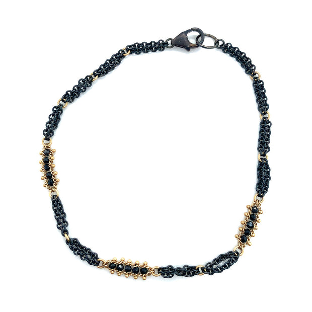 Black Diamond and Gold Chain Bracelet - "Gold in the Night"