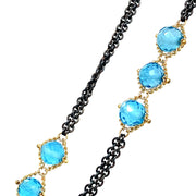 Gold & Oxidized Sterling Silver Faceted Blue Topaz Station Necklace