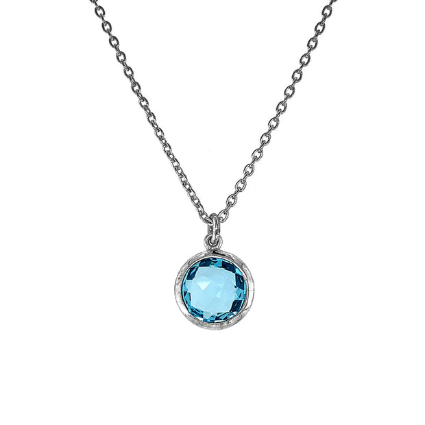 Sterling Silver & Round Blue Topaz Necklace