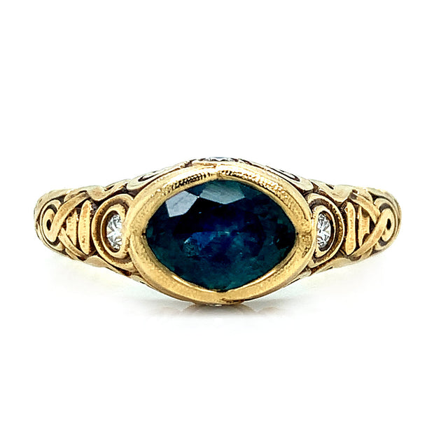 Teal Montana Sapphire and Diamond Ring - "Ribbon"