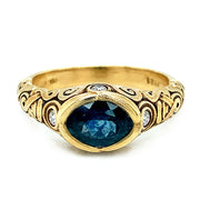 Teal Montana Sapphire and Diamond Ring - "Ribbon"