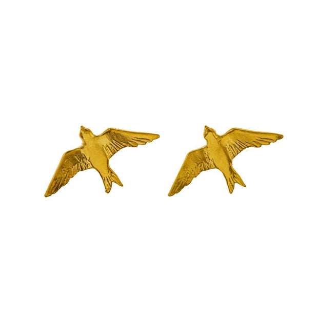Gold Vermeil Stud Earrings - "Flying Swallows"