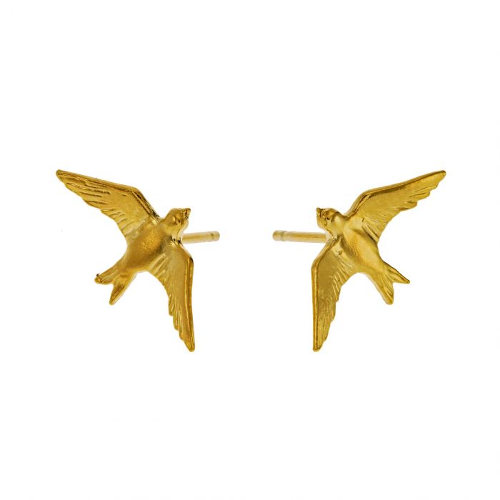 Gold Vermeil Stud Earrings - "Flying Swallows"