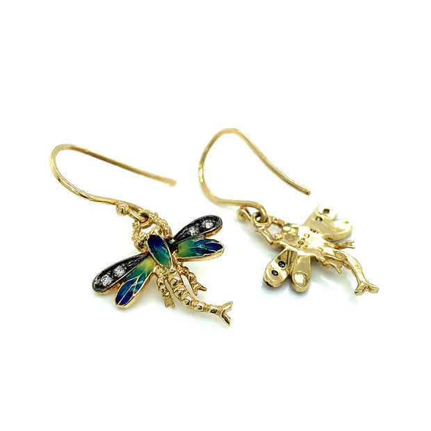Diamond and Enamel Earrings - "Dragonflies"