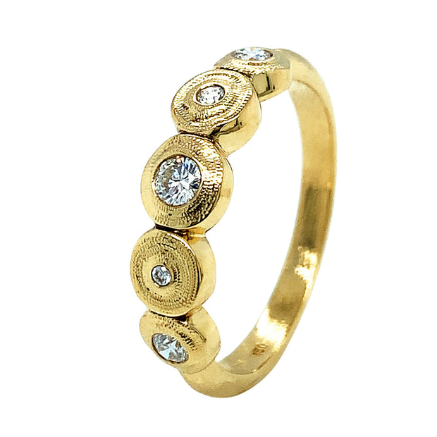18K Yellow Gold Textured Diamond Ring - "Five Seed"