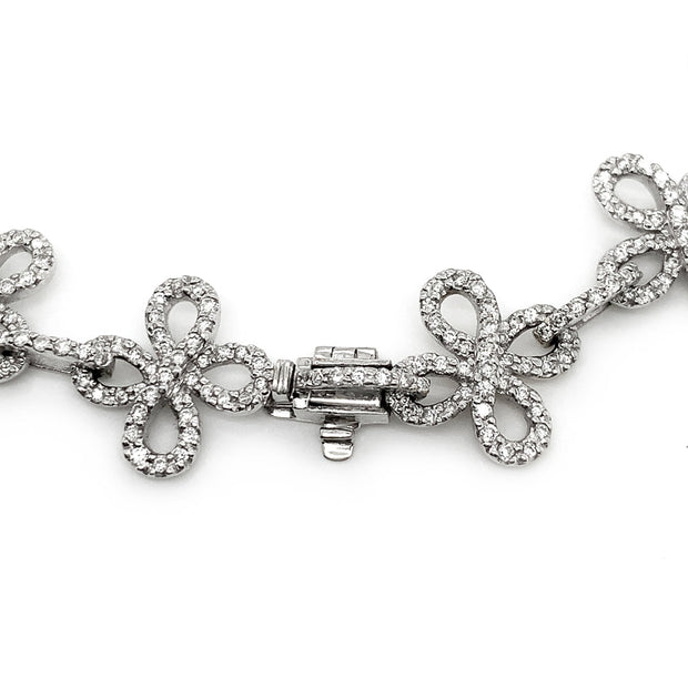 Diamond & 18K White Gold Tennis Bracelet- "Lucky Clover"