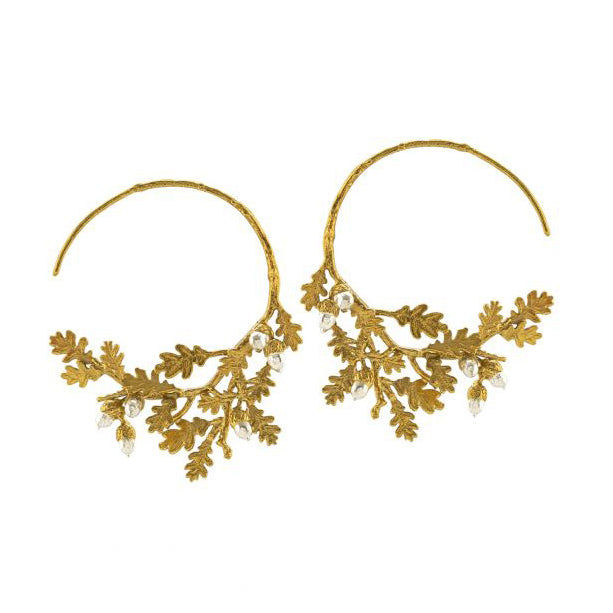 Oak Leaf & Acorn Hoop Earrings in Vermeil