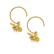 Gold Vermeil Freshwater Pearl Hoop Earrings - "Flying Bee"