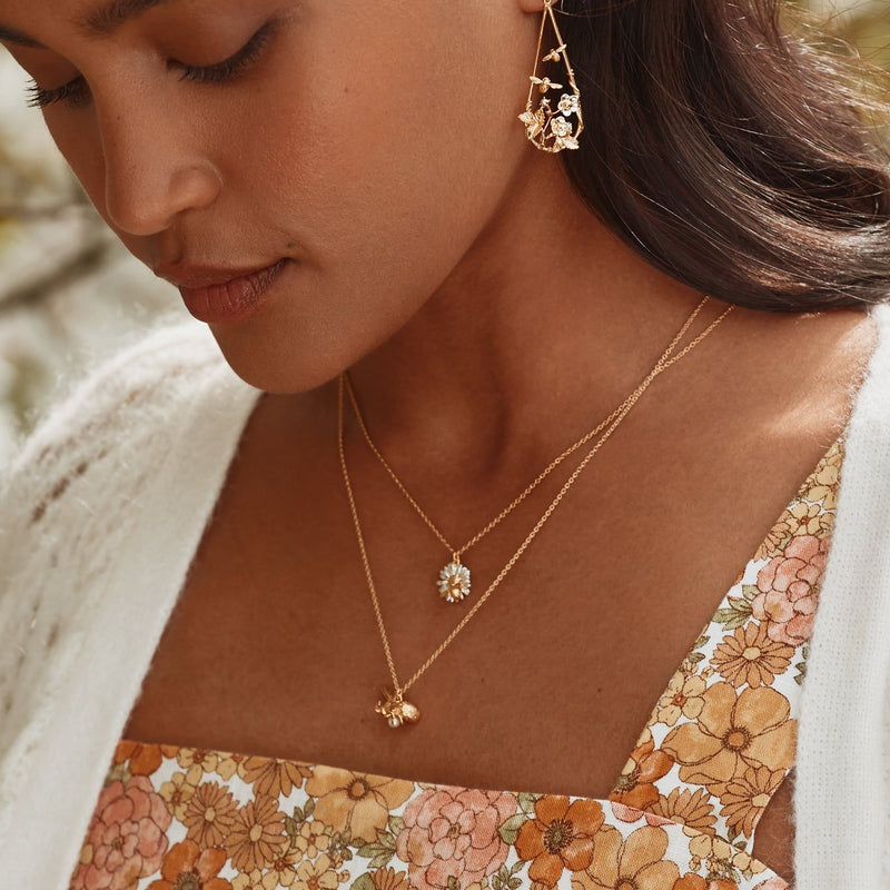 Sterling Silver & Gold Vermeil Necklace - "Daisy & Teeny Weeny Bee"