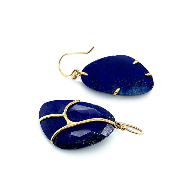 Gold and Lapis Butterfly Wing Earrings